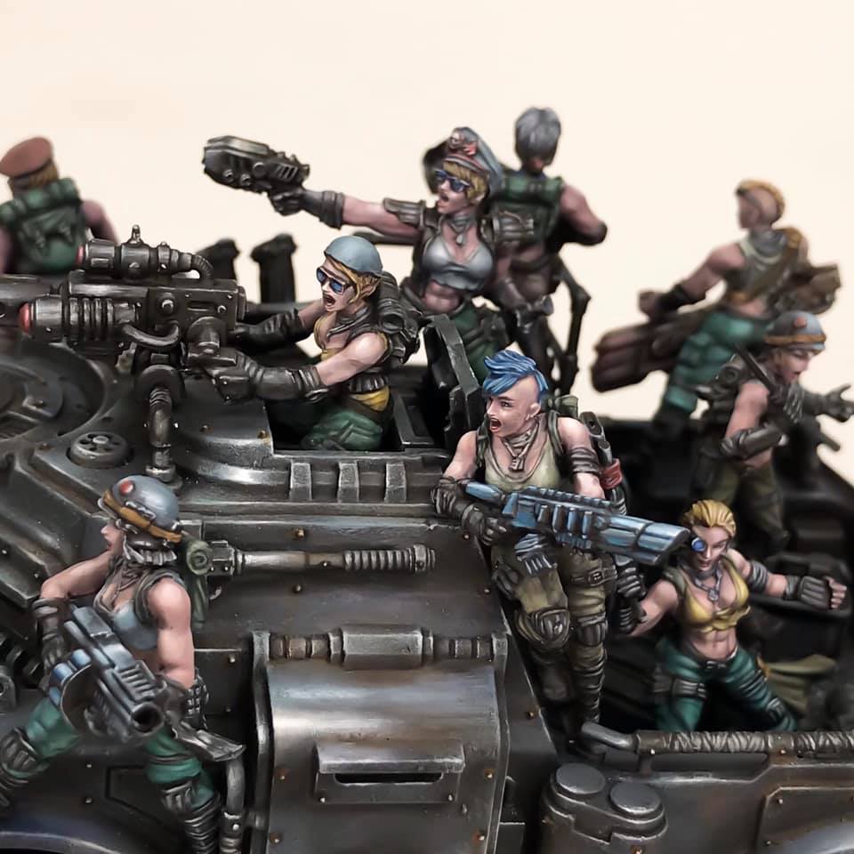 Jailbirds Troopers painted as Imperial Squad mounted on a Games Workshop vehicle